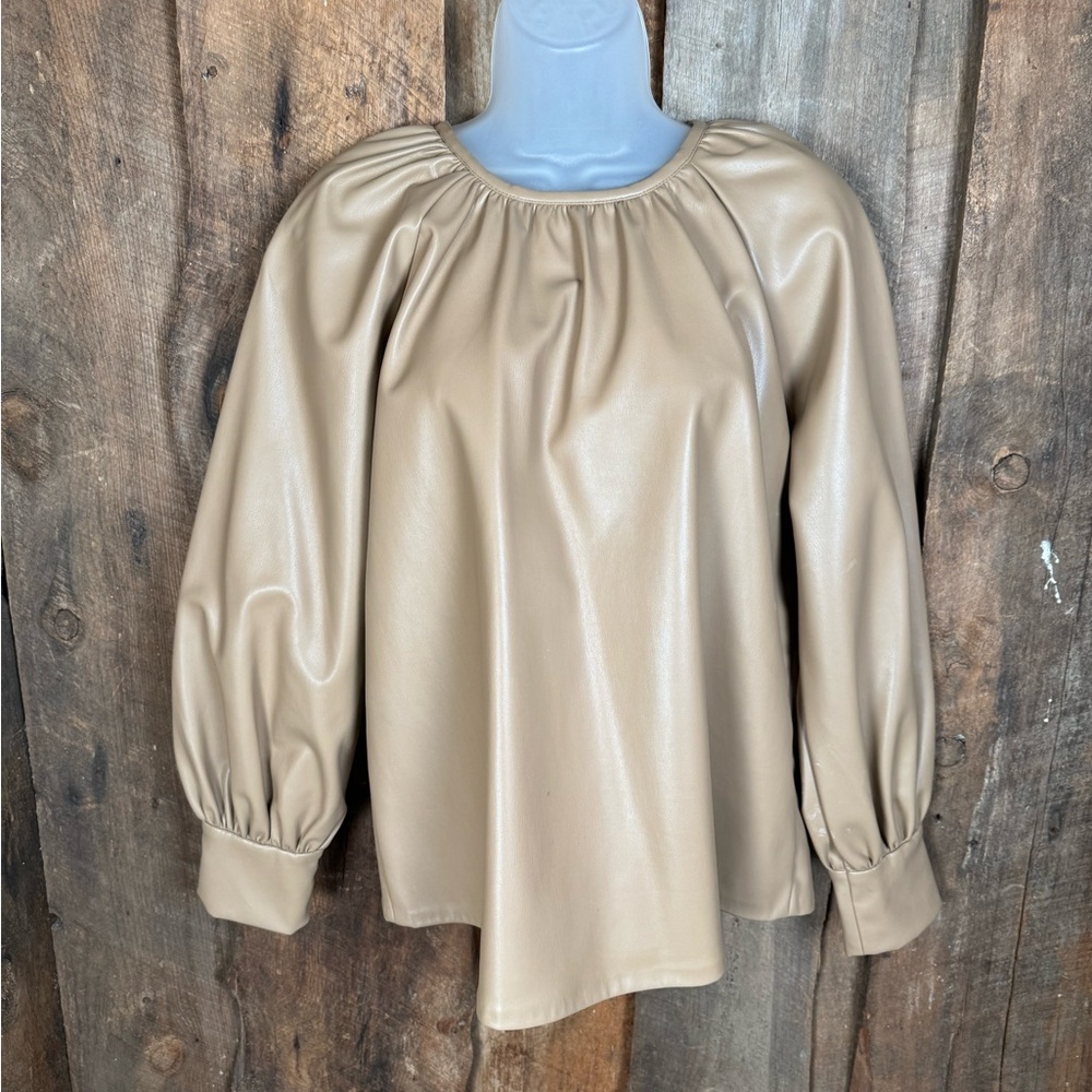 Zara Tan Faux Leather Long Sleeved Top - Size XSmall